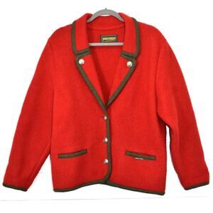 GEIGER Boiled Wool Jacket Blazer Red Sz 40/10 Silver Buttons Classic Academia